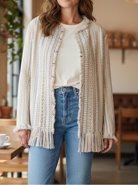 Nic + Zoe DASHING Days Boho Fringe Open Front Jacket Size